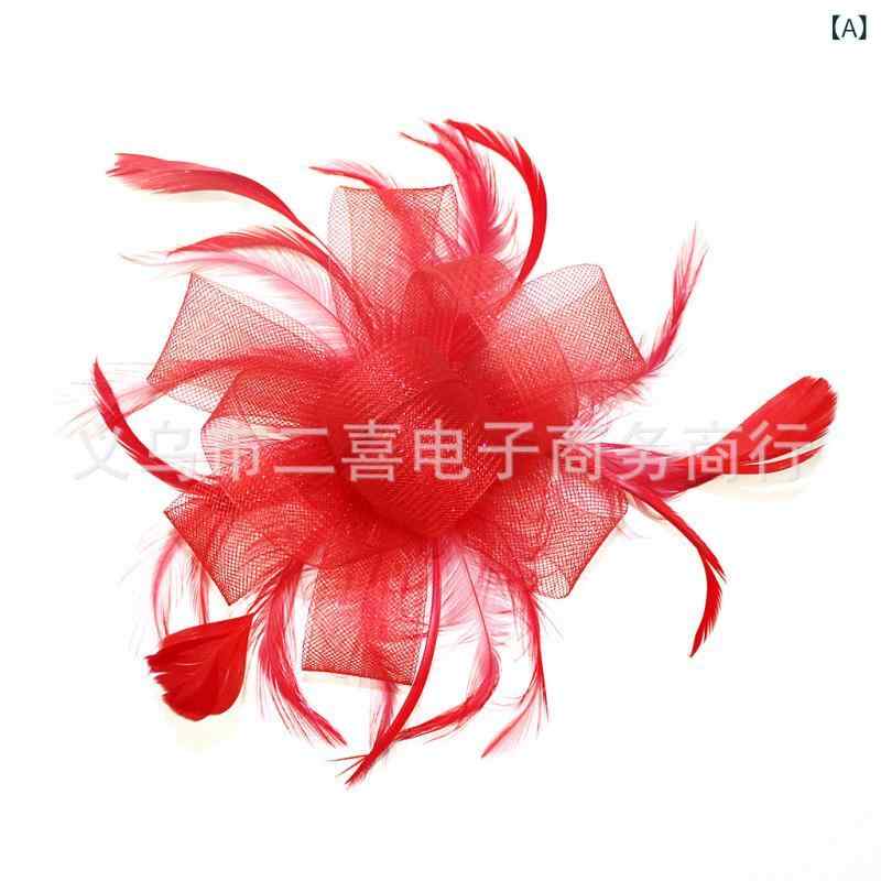 ヘアクリップ レディース 欧米風 ハンドメイド チュール フェザー 6枚花びら ブライダル ウェディング パーティー 髪飾り ヘッドドレス エレガント 華やか 豊富なカラー