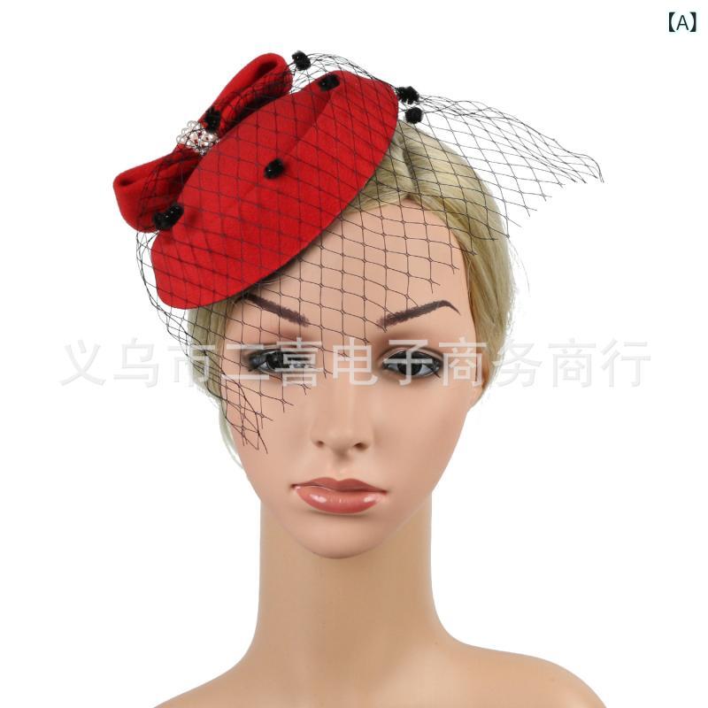 ヘッドドレス レディース 欧米風 パール パール ミニハット ファシネーター リボン ブラック ドット柄 ..