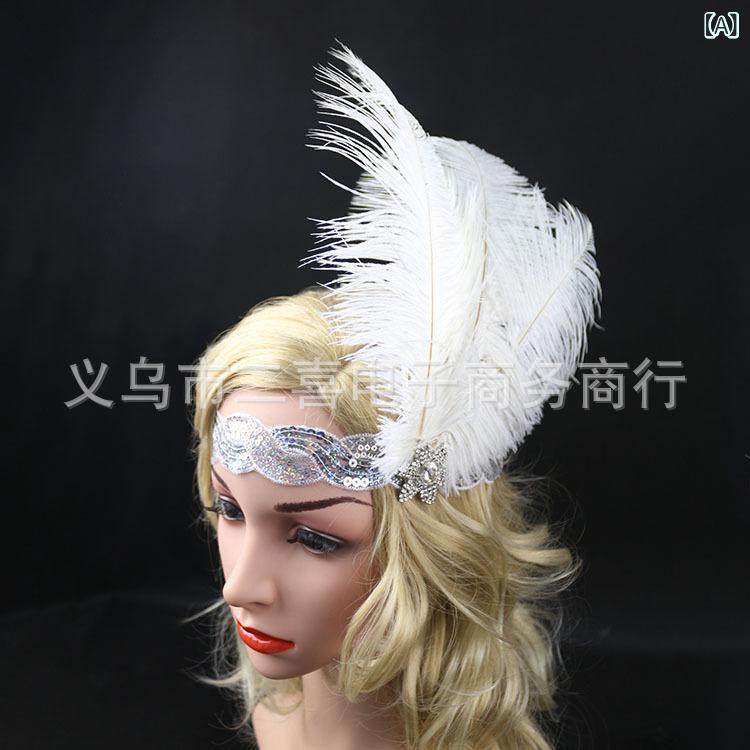 ヘアバンド レディース 欧米風 ファッション 白い羽根 ラインストーン飾り カラフル スパンコール 髪飾..