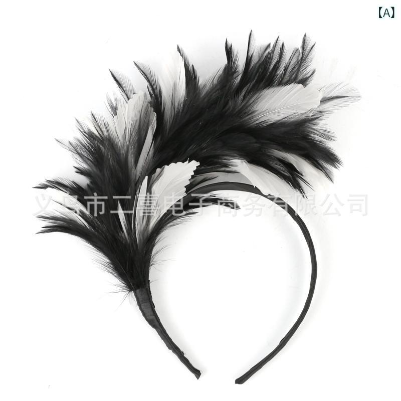 ヘッドドレス レディース レトロ 羽根 フェザー 手作り カチューシャ 競馬 パーティー ダンス 舞踏会 ..