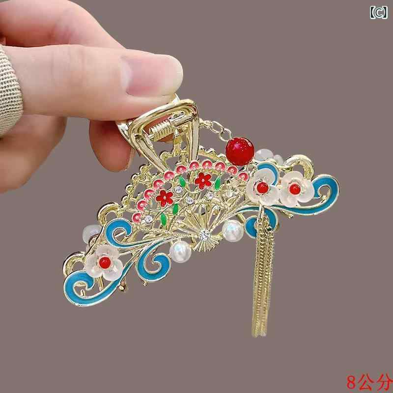 ヘアアクセサリー レディース パール フラワー ラインストーン 幾何学 ミディアムサイズ バンスクリップ シャーククリップ ヘアクリップ 扇子 エスニック レトロ ファッション OL 通勤 カジュアル 髪飾り 髪留め