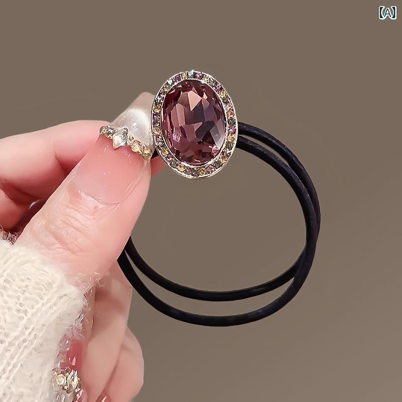 ヘアゴム レディース 韓国 上品 エレガント クリスタル ラインストーン 高級感 おしゃれ 繊細 合金製 オーバル 楕円形 かわいい 髪飾り ヘアアクセサリー まとめ髪 お団子ヘア 普段使い オフィス カジュアル