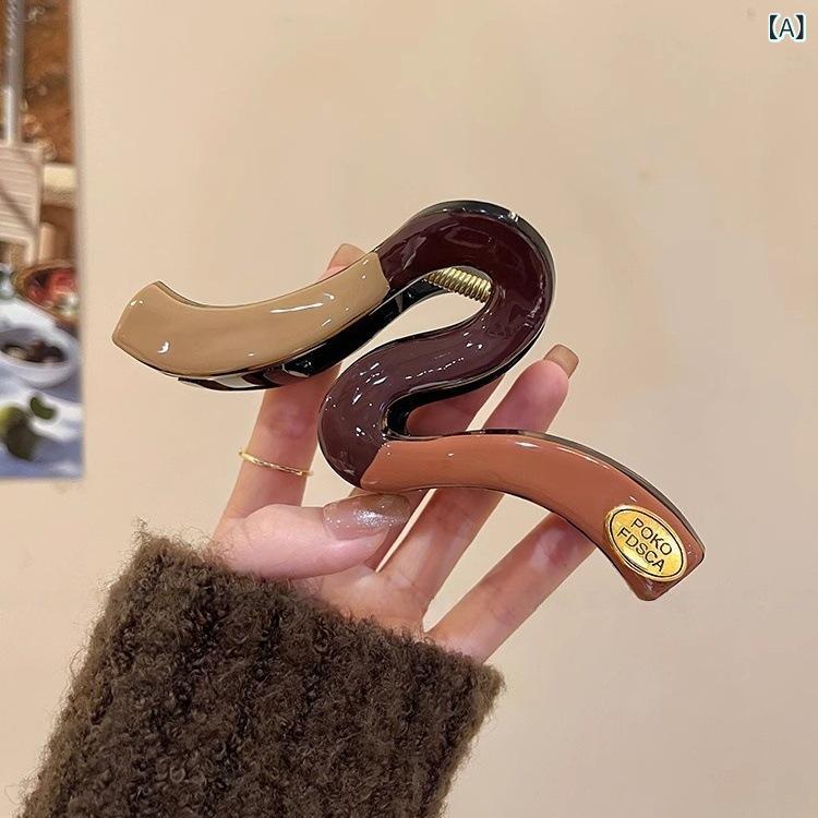 ヘアクリップ レディース 女性用 フレンチ シンプル バイカラー ウェーブ バンスクリップ 高級感 エレ..