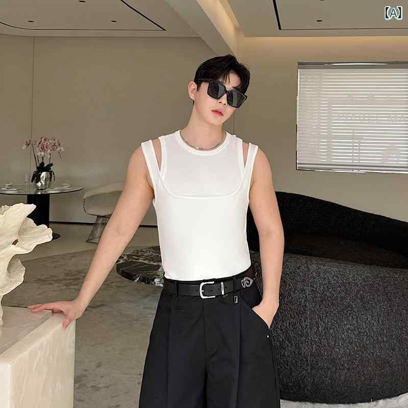 ・カテゴリ: スポーツベスト・スタイル: スポーツ・フィット: スリムフィット・主な素材: 綿混紡・柄: 無地・厚さ: 薄手・裾: ストレートヘム・着用シーン: カジュアル・対象: 青年・カラー展開: ホワイト、ブラック・サイズ展開: M、L、XL