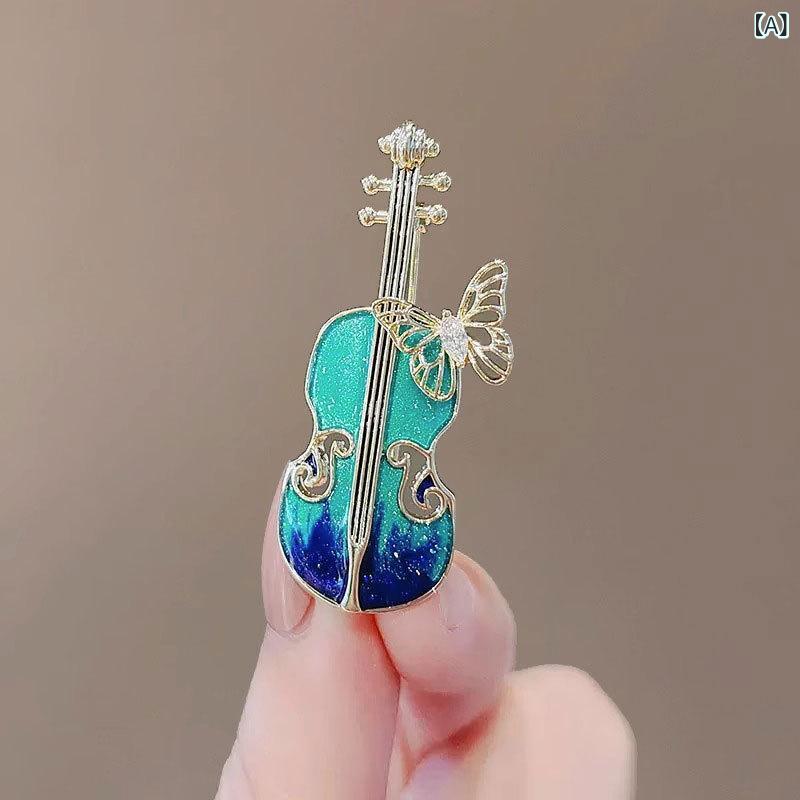 ブローチ レディース 女性用 バイオリン 琵琶 楽器モチーフ 七宝焼き エナメル彩 レトロ アンティーク..