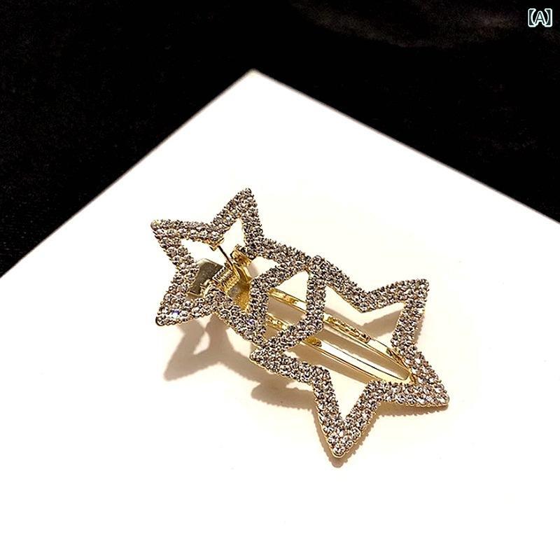 ヘアクリップ レディース 五芒星 甘辛ミックス クール 個性的 前髪 サイド 髪飾り 亜鉛合金製 ラインス..