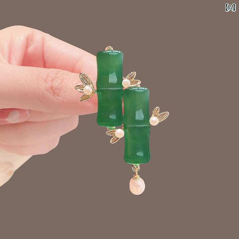 ブローチ レディース 中国風 古典 竹モチーフ 高級感 上品 パール装飾 チャイナドレス アウター ストー..