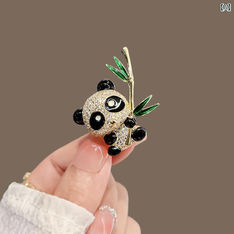 ブローチ レディース パンダ 動物モチーフ チャイナ風 かわいい おしゃれ レトロ ジルコニア 多機能 万..