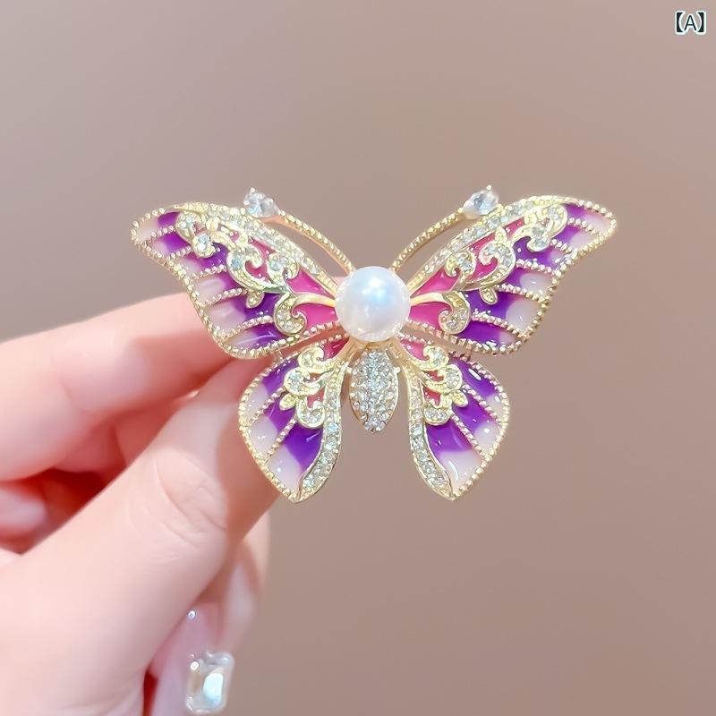 ブローチ レディース 高級感 エナメル 七宝 蝶 バタフライ パール パール 亜鉛合金製 滴油加工 おしゃ..