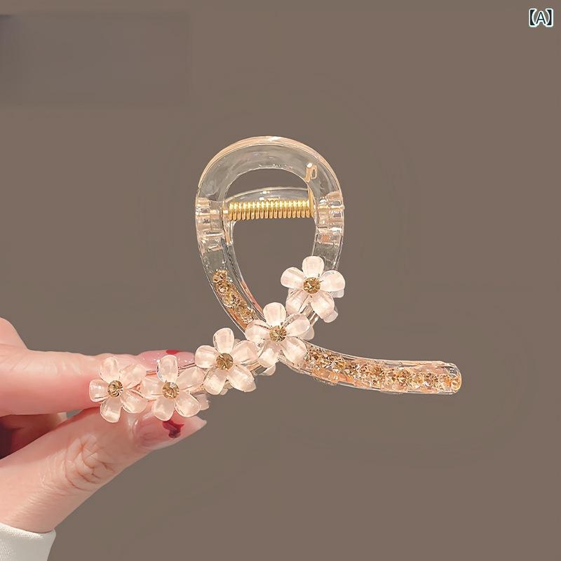 ヘアクリップ レディース 高級感 フリンジ フラワー アクリル バンスクリップ ミデ...