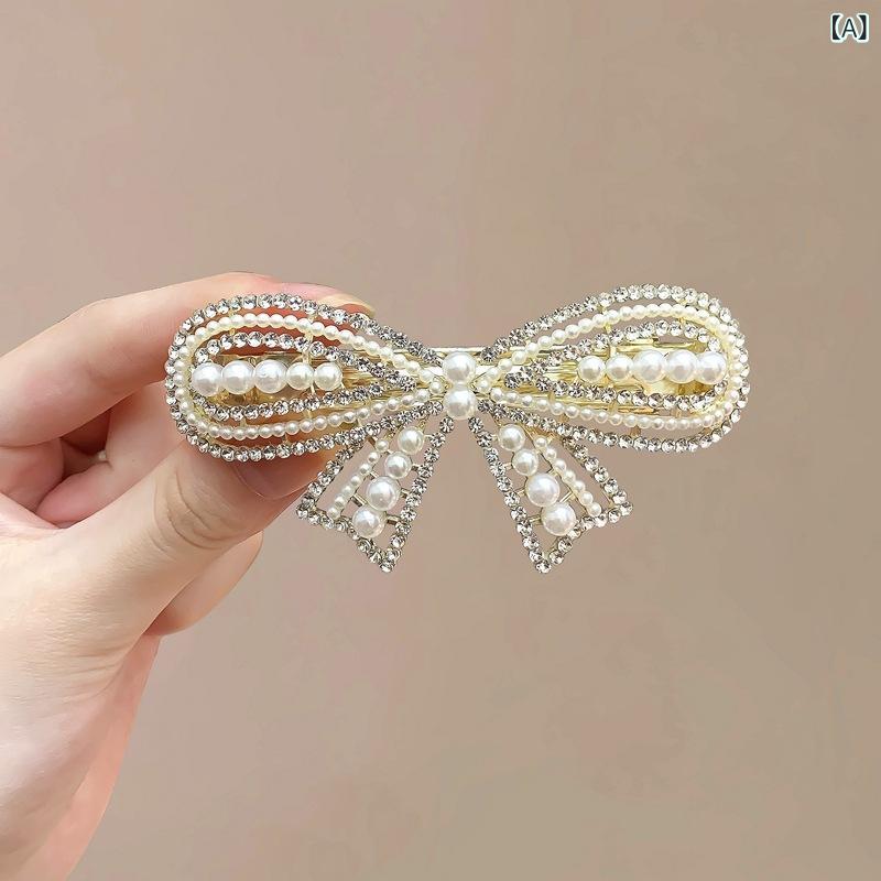ヘアクリップ レディース 韓国 エレガント 上品 パール リボン 髪飾り バレッタ 高級感 レトロ クラシック 大人可愛い 普段使い オフィスカジュアル 髪留め