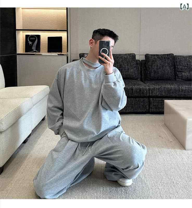 セットアップ メンズ スウェット トレーナー リラックス ゆったり 春夏 韓国 スポーツ 普段使い 部屋着..