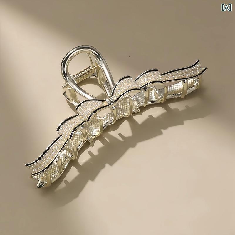 ヘアアクセサリー レディース 高級感 レトロ クラシカル リボン パール シャークバンスクリップ 大きめ..