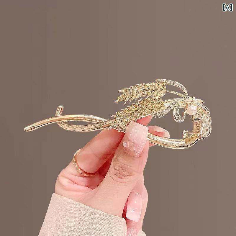 ヘアクリップ レディース 麦穂モチーフ エレガント ツイスト バンス 後頭部留め 上品 個性的 高級感 高..
