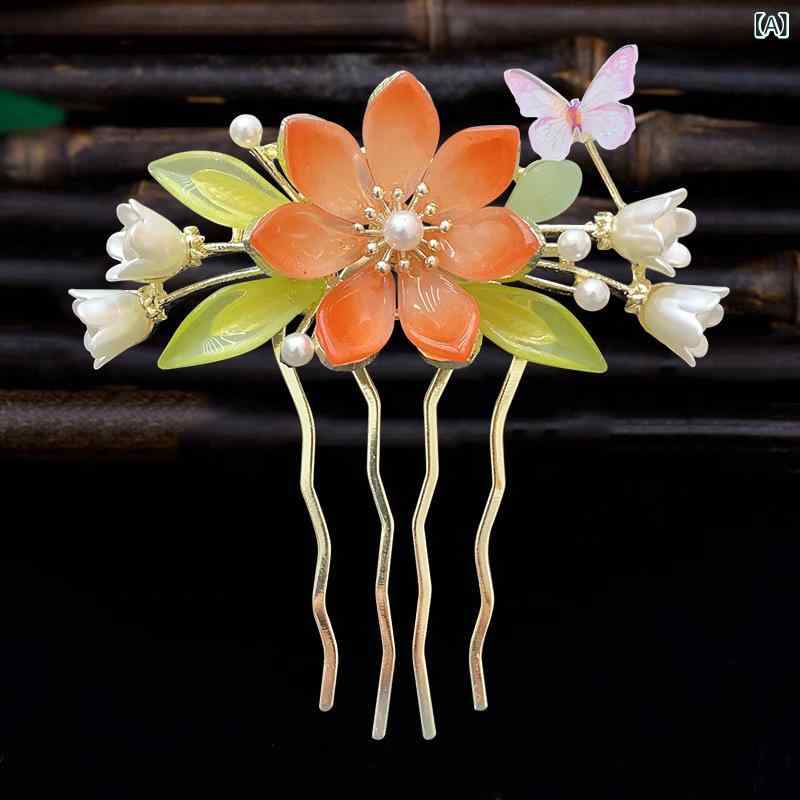 ヘアアクセサリー レディース 古風 漢服 チャイナドレス まとめ髪 アップヘア エレガント フラワー 飾..