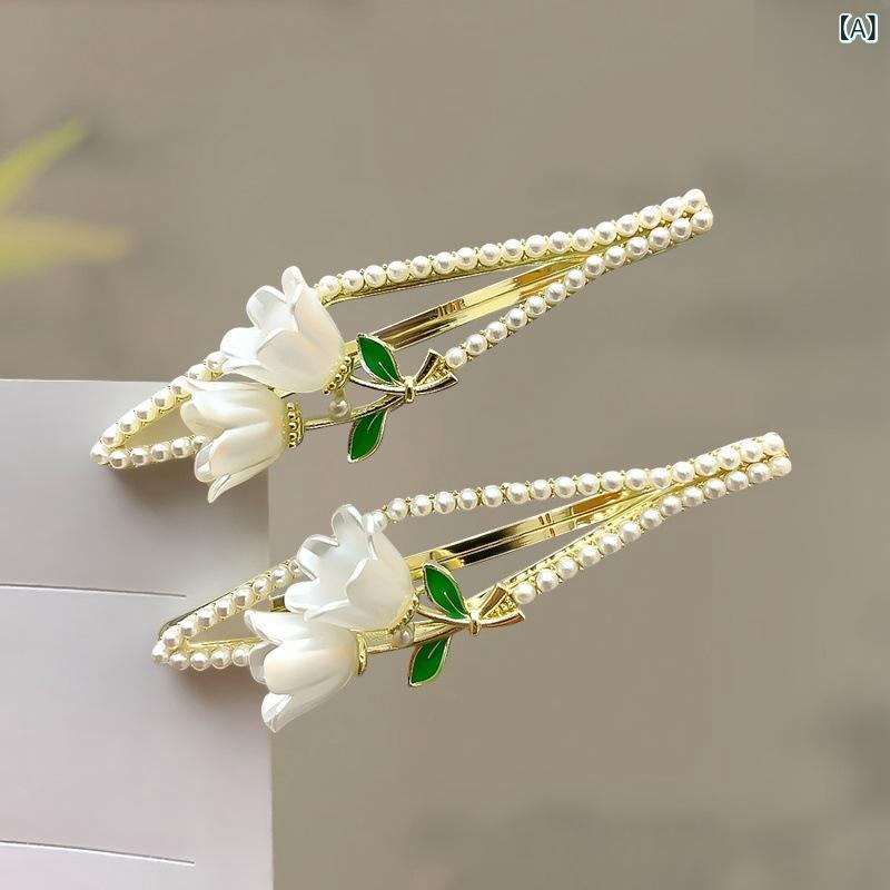 ヘアアクセサリー レディース スズラン パール 花モチーフ 中国風 中国風 レトロ エレガント 亜鉛合金 ..