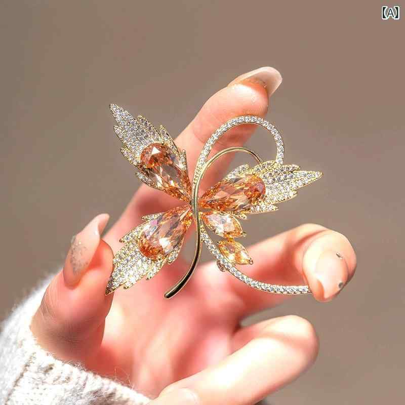 ブローチ レディース 女性用 蝶 バタフライ 葉 リーフ 高級感 ファッション エレガント 上品 レトロ ラ..