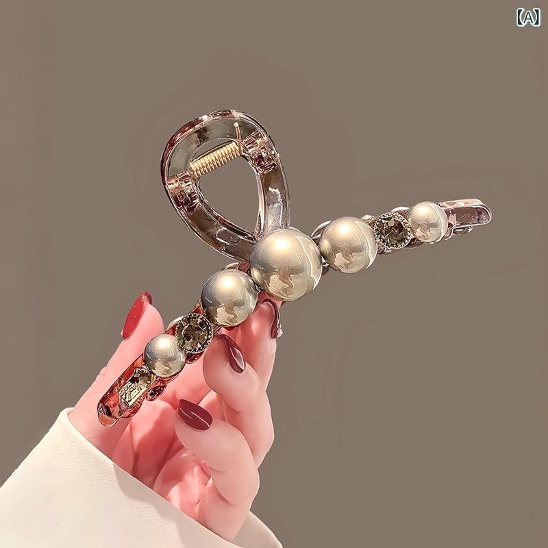 ヘアクリップ レディース アクリル パール 大きめ 大ぶり バンスクリップ 髪留め 高級感 レトロ エレガ..