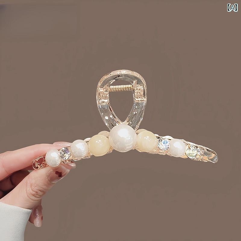Rakuten - バンスクリップ レディース アクリル 大きめ 高級感 クロス パール付き まとめ髪 ヘアアレンジ シャーククリップ 多毛向け 通勤 デイリーユース