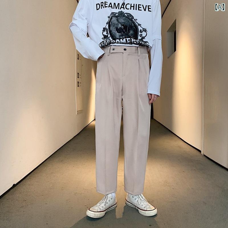 乐天商城 - パンツ メンズ カジュアル ストレート スラックス ゆったり リラックスフィット 9分丈 アンクル丈 ドレープ感 薄手 ストレッチ イージーケア 普段使い オールシーズン