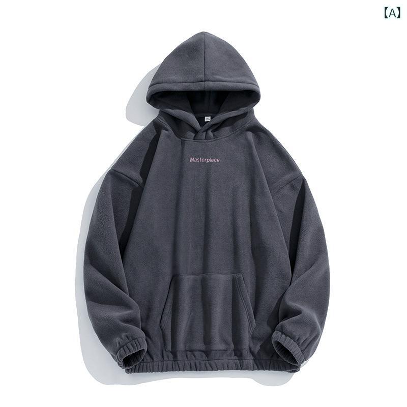 パーカー メンズ フード付き フリース ヘビーウェイト 英字刺繍 ゆったり ビッグシルエット ポリエステル 秋冬 ストリートカジュアル 普段使い サイドポケット