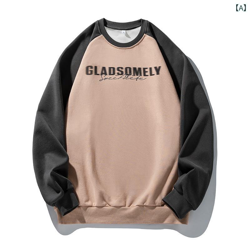 スウェット メンズ 秋冬 レトロ 切り替え ラグランスリーブ クルーネック プリント 厚手 綿混 ビッグシ..