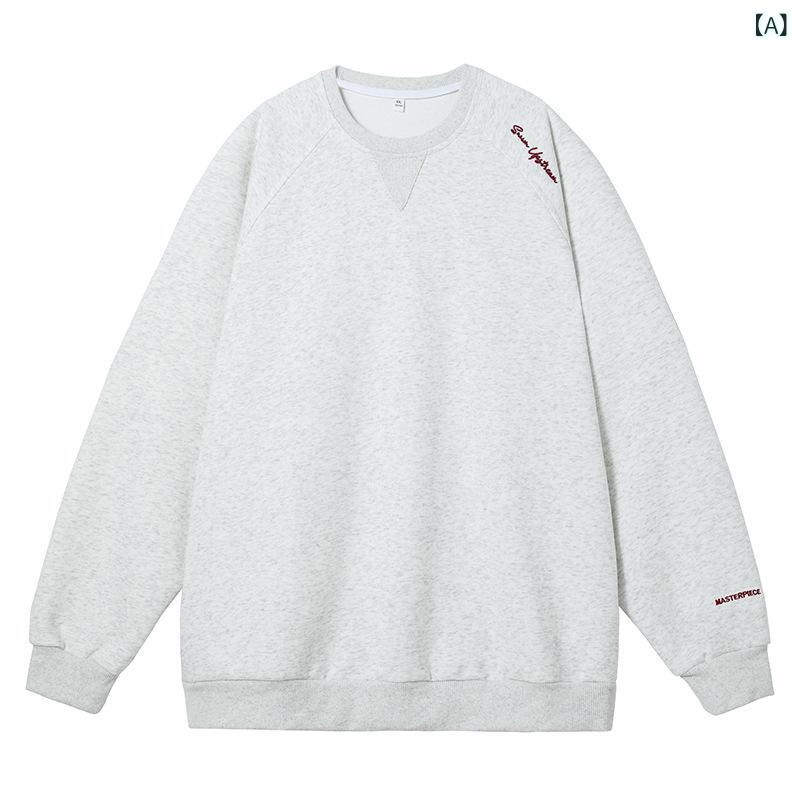 スウェット メンズ ヘビーウェイト 厚手 レトロ ラグラン袖 クルーネック ストリート系 ロゴ刺繍 オー..