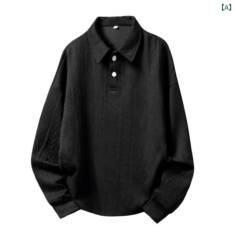 スウェット メンズ ポロ襟 ボタン付き プルオーバー テクスチャー感 レトロ クラシック オーバーサイズ..