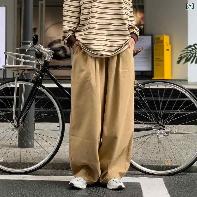 パンツ メンズ 原宿風 ストリート レトロ ヴィンテージ風 カジュアル ワークウェア 作業着 普段使い ゆったり ルーズフィット ワイドストレート ノンストレッチ イージーケア コットン 綿 無地 ミッドライズ 春秋 ロングパンツ 長ズボン