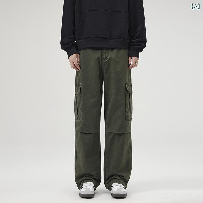 工装パンツ メンズ アメリカンヴィンテージ風 ストリートファッション ウォッシュ加工 ストーンウォッシュ 綿 ストレート ルーズフィッ..