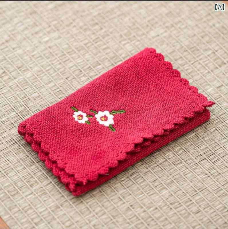 茶巾 刺繍 花柄 吸水 厚手 中国風 禅風 手作り ティーマット ふきん 正方形 高吸水性 ハンドタオル 茶卓用 インテリア 布製 和モダン(x2)
