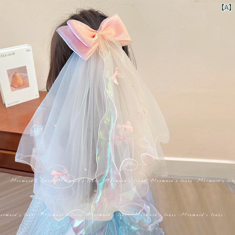 ヘアアクセサリー キッズ 女の子 プリンセス ベール リボン 蝶々 クラウン ヘアクリップ ふんわり チュ..
