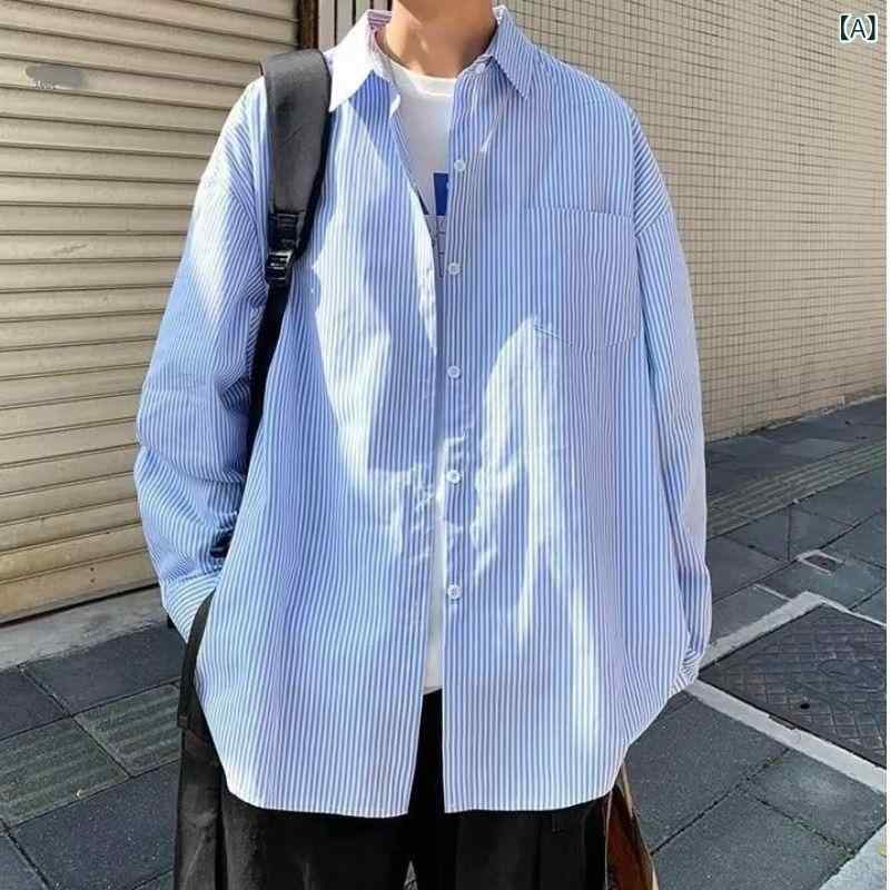 ・カテゴリ: シャツ・スタイル: 青春カジュアル・主な素材: ポリエステル95%・性別: メンズ・対象: ティーン・着用シーン: カジュアル・シーズン: 夏・: 開襟シャツ・フィット: ルーズフィット・襟型: ポインテッドカラー・袖丈: 長袖・柄: ストライプ・厚さ: 薄手・ディテール: トップステッチ・加工: 絞り染め・機能: 洗濯機洗い可能