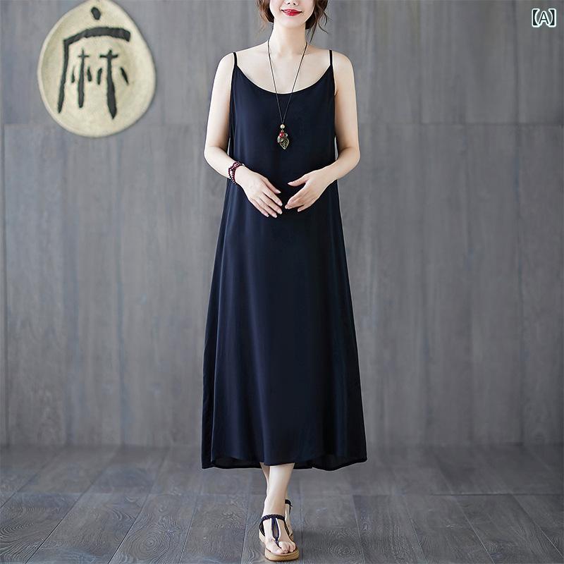キャミソールワンピース レディース 女性用 春夏 ロング丈 マキシ丈 ゆったり ルーズ リラックス インナー 重ね着 スリップドレス ペチコート ノースリーブ ラウンドネック 14色展開 普段使い 楽ちん
