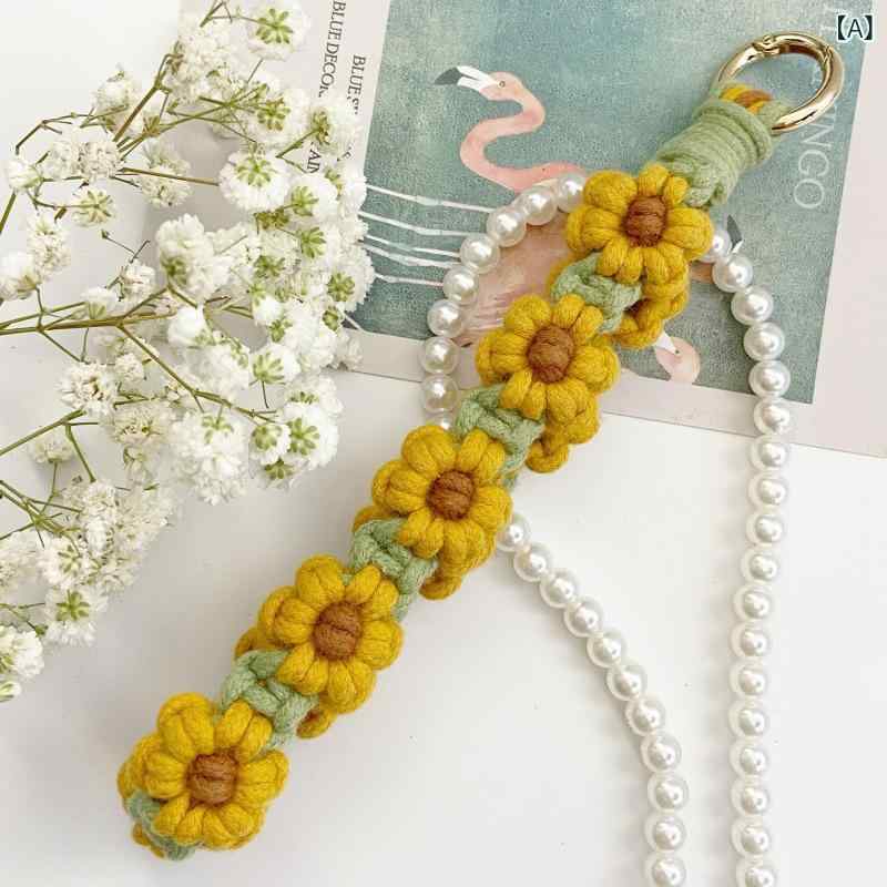 スマホストラップ レディース キーホルダー ハンドストラップ 手編み 花柄 フラワ...