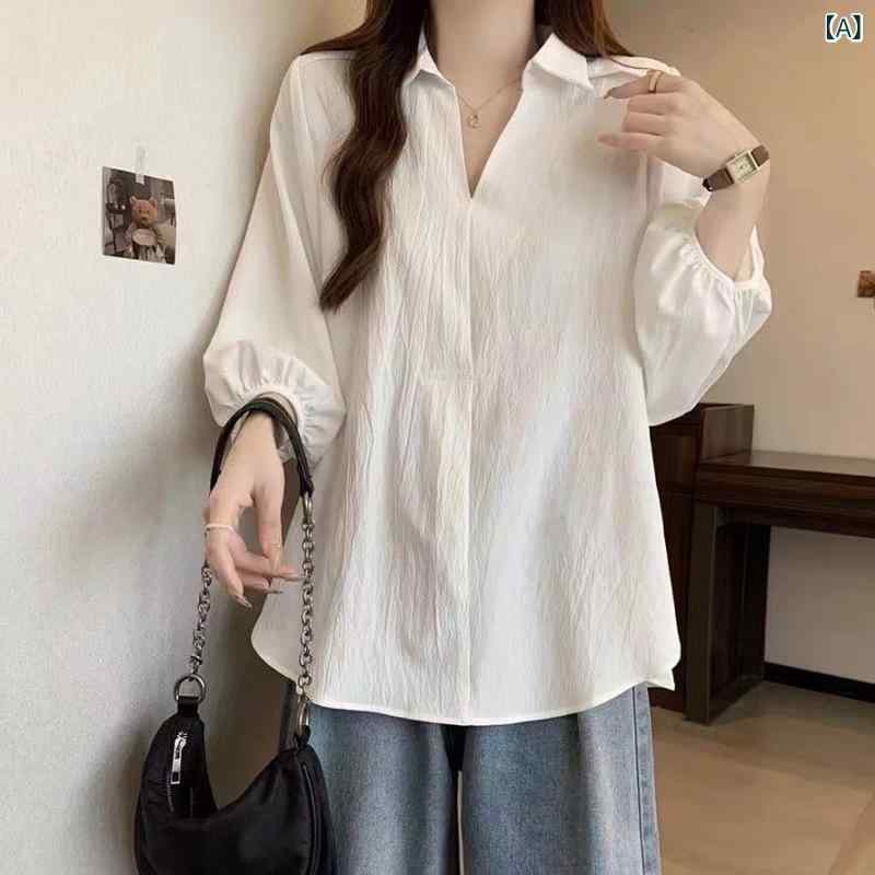 シャツ レディース プラスサイズ 春夏 ポロ襟 ゆったり 9分袖 ブラウス 体型カバー 着痩せ効果 綿麻混紡 トップス 通勤 オフィス 普段使い カジュアル 羽織り ホワイト ブラック