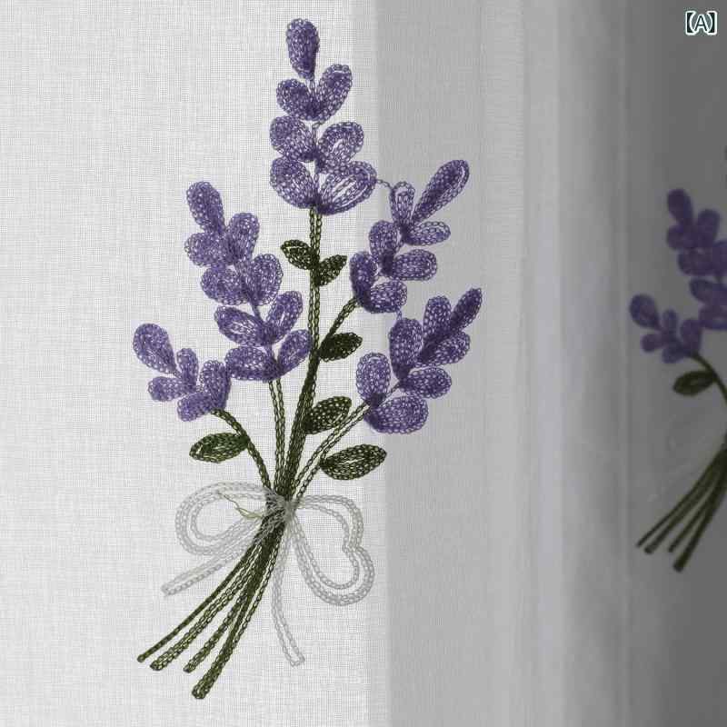 カーテン 窓ガラス用 透け感 ラベンダー 刺繍 レースカーテン 遮光なし ボヘミアン カントリー風 おしゃれ 薄地 寝室 リビング 女の子 部屋 子供部屋 リビング バルコニー パープル
