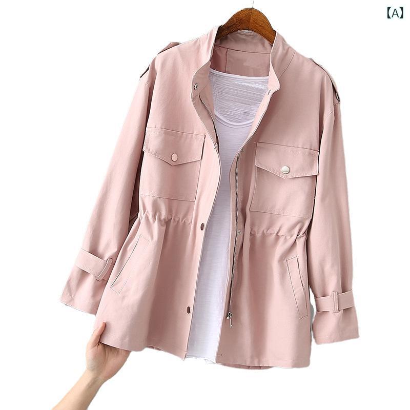 コート レディース 春秋 ミドル丈 トレンチコート ジャケット アウター ゆったり ビッグシルエット オーバーサイズ ウエストマーク 着痩せ効果 体型カバー 低...
