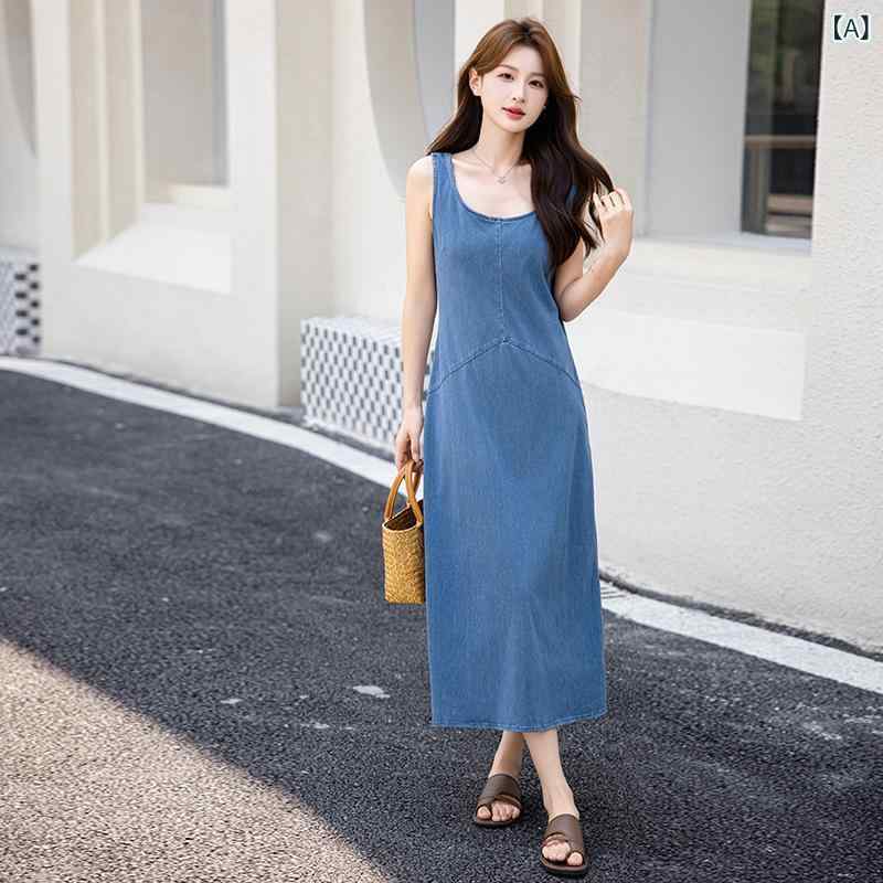 ワンピース レディース 大きいサイズ 春夏 デニム ニット キャミソールワンピース ジャンパースカート ..