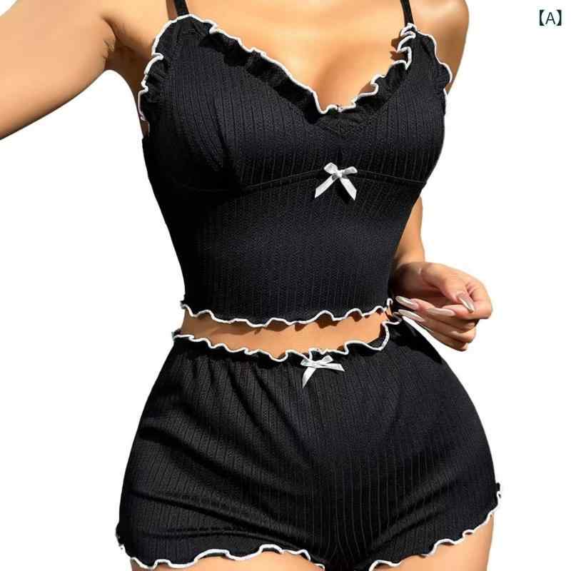 パジャマ レディース リブ ルームウェア 部屋着 ショートパンツ ノースリーブ 涼しい 通気性 快適 カジ..