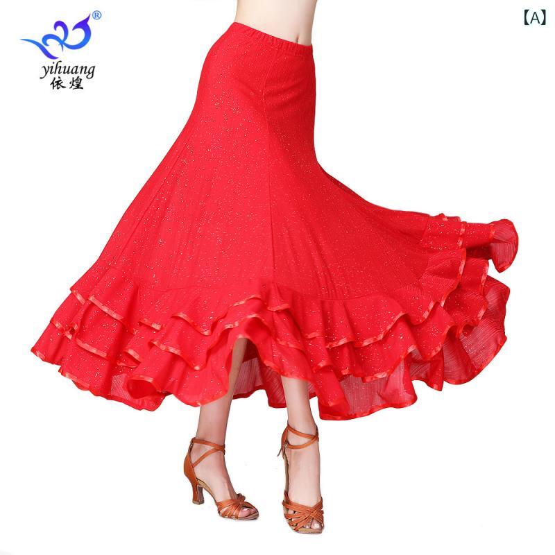ダンススカート レディース ジュニア 社交ダンス ワルツ 競技用 コーデュロイ ポリエステル フレア ロング 舞台衣装 スパンコール