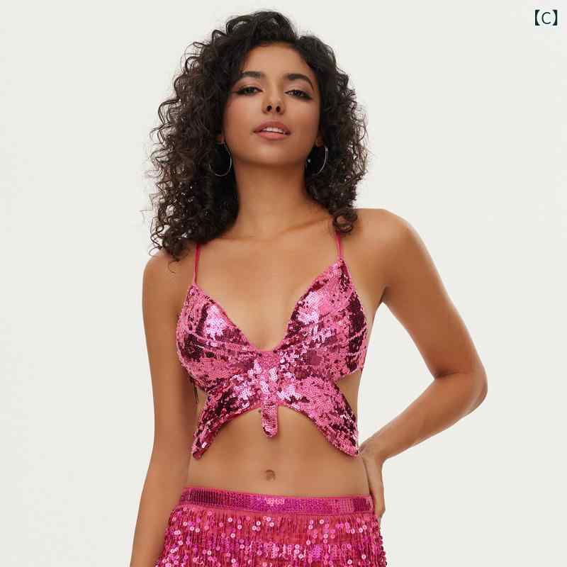 ベリーダンス 衣装 レディース ハロウィン 欧米風 セクシー スパンコール トップス...