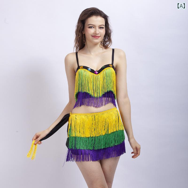 コスチューム レディース 女性用 セクシー パーティ ステージ ダンス フリンジ ハロウィン ミニスカート ポリエステル カラフル