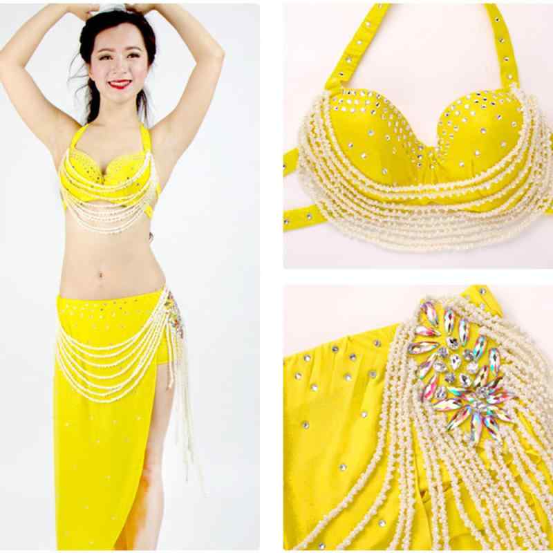 ベリーダンス衣装 レディース インド舞衣装 セットアップ 舞台 発表会 パフォーマンス用 光沢 ストレッチ ポリエステル スパンデックス ゴールド シルバー