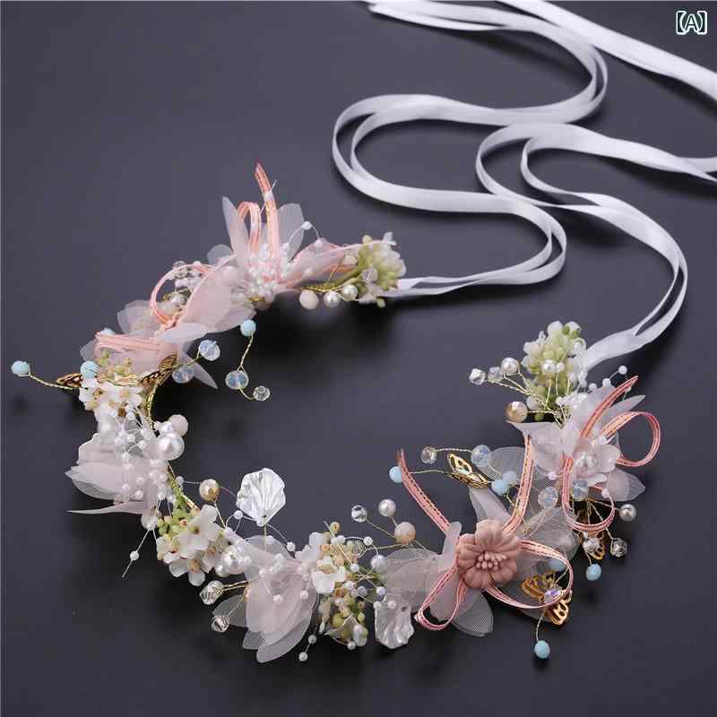 ヘアアクセサリー キッズ 子供 花冠 フラワーティアラ プリンセス お姫様 妖精 フェアリー 森ガール風 王冠 カチューシャ 髪飾り 結婚式 誕生日 発表会 パーティー 舞台 イベント 編み込み かわいい 華やか ハンドメイド グリーン 蝶モチーフ