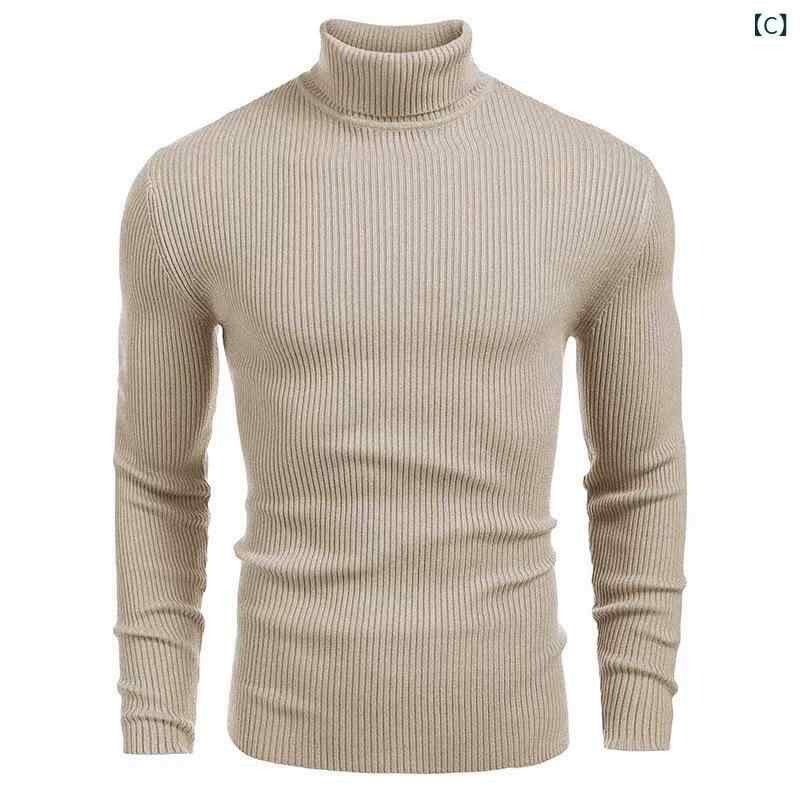 ニット メンズ 男性用 ハイネック プルオーバー 無地 縦リブ スリムフィット カジュアル 秋冬 ビスコースレーヨン混紡 長袖 トップス