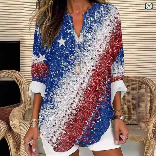 Rakuten - Tシャツ レディース 小Vネック 長袖 花柄 フラワープリント トップス カットソー シンプル カジュアル ゆったり ルーズフィット 上品 エレガント きれいめ 春夏 ポリエステル 女性用 洗濯可能 プルオーバー