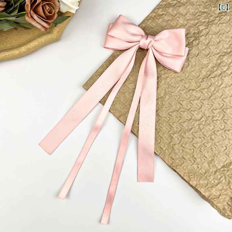 ヘアクリップ レディース かわいい 蝶々結び ロングリボン 日韓系 シンプル 高級感 後ろ髪用 アップヘア 髪飾り