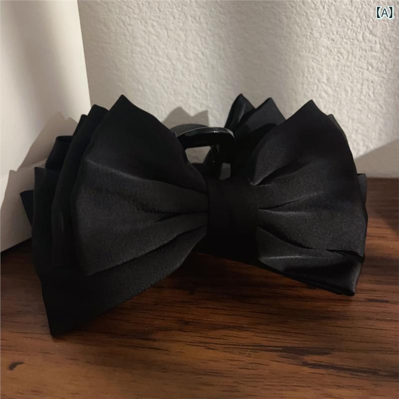 ヘアクリップ レディース 大きめ リボン 黒 まとめ髪用 バンスクリップ 高級感 上品 エレガント 髪飾り..