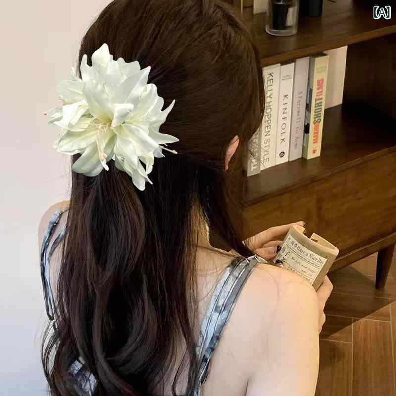 バンスクリップ レディース 百合 フラワー 立体 造花 ヘアアクセサリー 布製 髪飾り 優雅 上品 エレガント かわいい 旅行 リゾート お出かけ 普段使い 写真映え ナチュラル